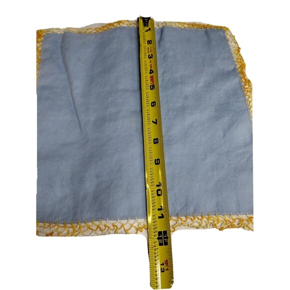 VTG Blue Handkerchief Hanky Scarf Ombre Crocheted Edge Yellow White Orange 12" - Picture 4 of 4